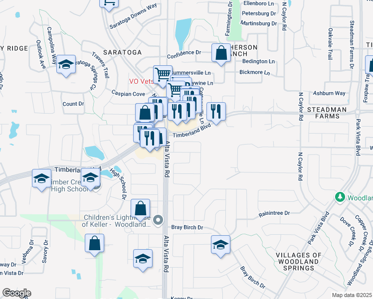 map of restaurants, bars, coffee shops, grocery stores, and more near 4845 Crumbcake Drive in Fort Worth