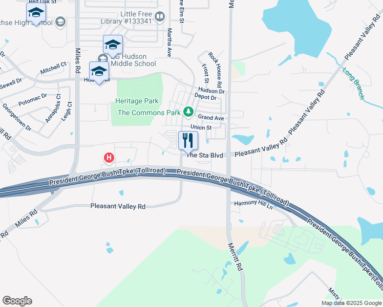 map of restaurants, bars, coffee shops, grocery stores, and more near 2901 Pleasant Valley Road in Sachse