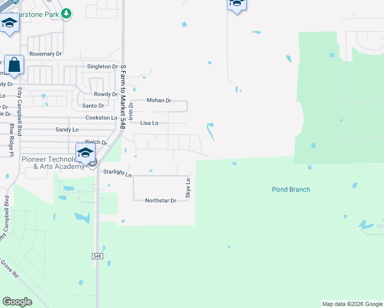 map of restaurants, bars, coffee shops, grocery stores, and more near 2106 Farm to Market 548 in Royse City