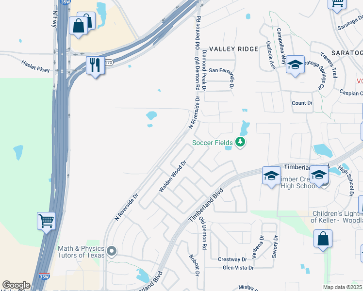 map of restaurants, bars, coffee shops, grocery stores, and more near 2853 Houston Wood Drive in Fort Worth