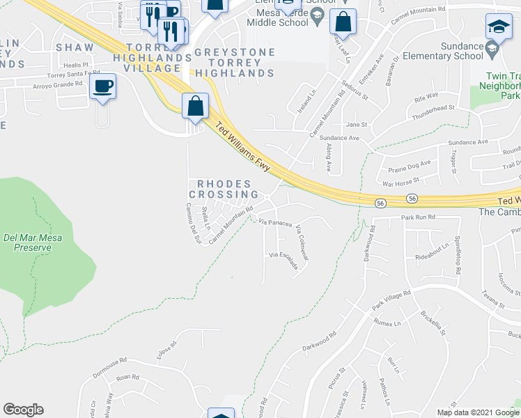 map of restaurants, bars, coffee shops, grocery stores, and more near 7971 Avenida Tamarindo in San Diego