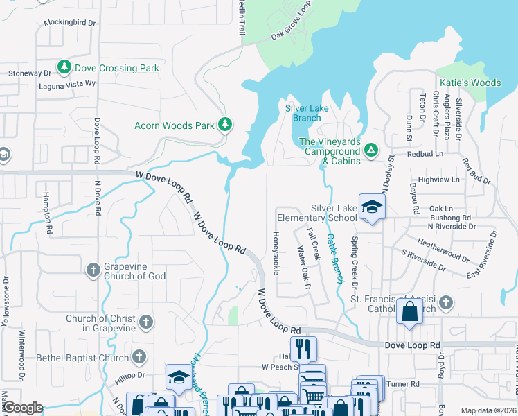map of restaurants, bars, coffee shops, grocery stores, and more near 1251 Murrell Road in Grapevine
