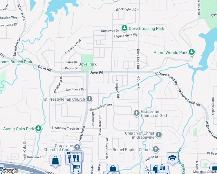 map of restaurants, bars, coffee shops, grocery stores, and more near 1211 Laurel Lane in Grapevine