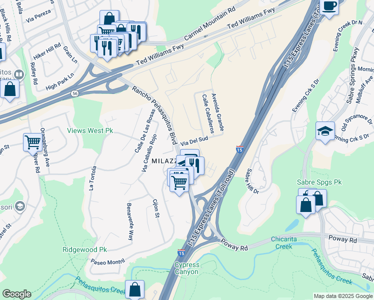 map of restaurants, bars, coffee shops, grocery stores, and more near in San Diego
