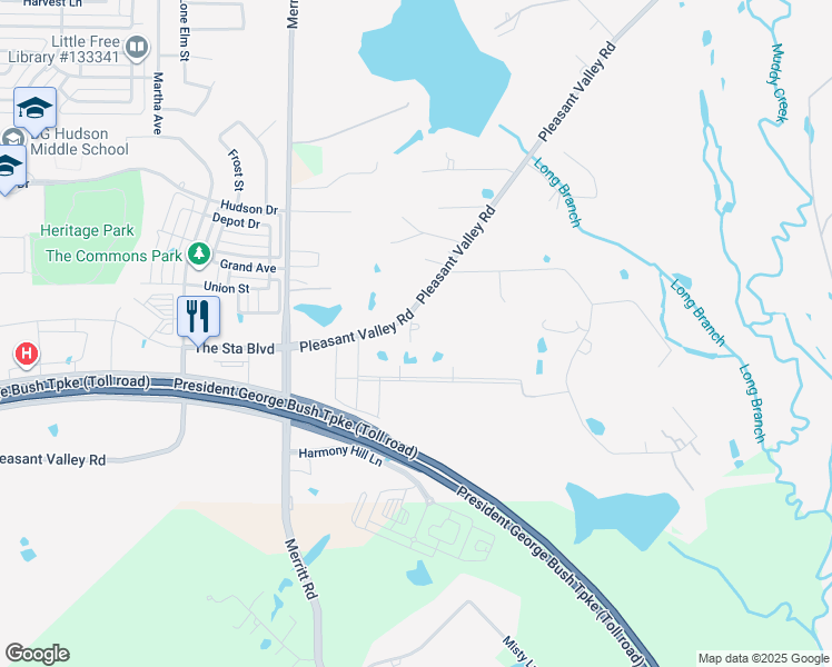 map of restaurants, bars, coffee shops, grocery stores, and more near 3130 Pleasant Valley Road in Sachse