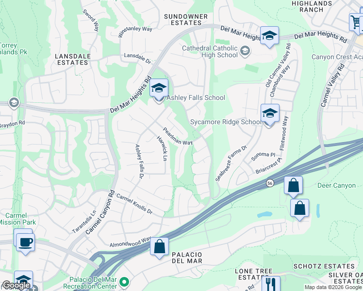 map of restaurants, bars, coffee shops, grocery stores, and more near 5199 Seashell Place in San Diego