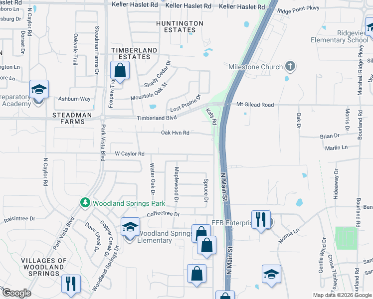 map of restaurants, bars, coffee shops, grocery stores, and more near 5701 West Caylor Road in Fort Worth