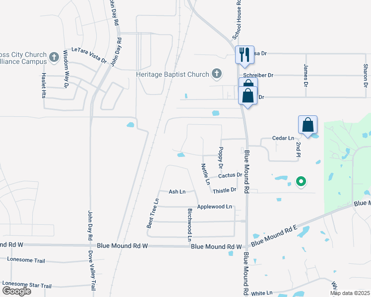 map of restaurants, bars, coffee shops, grocery stores, and more near 306 Summer Drive in Haslet