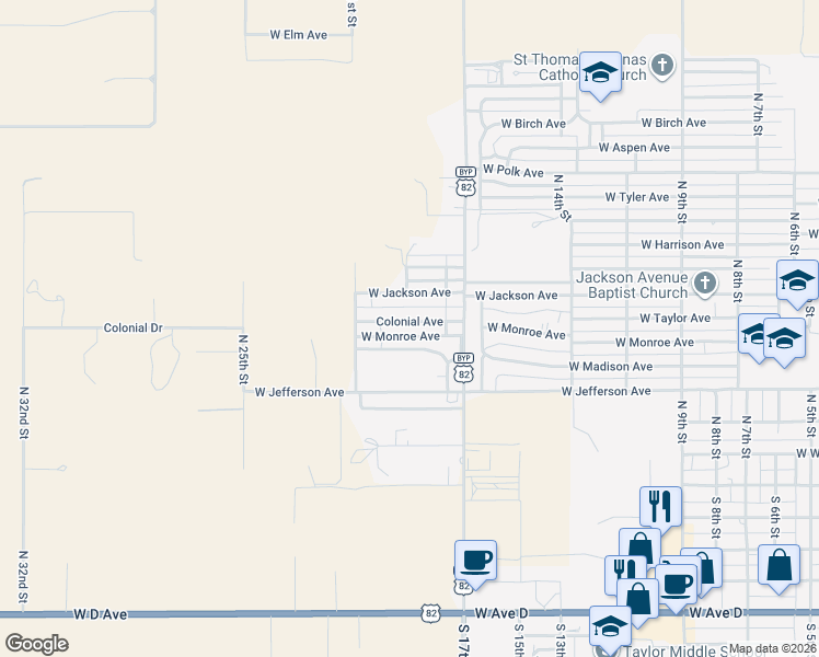 map of restaurants, bars, coffee shops, grocery stores, and more near 1908-1910 Colonial Avenue in Lovington