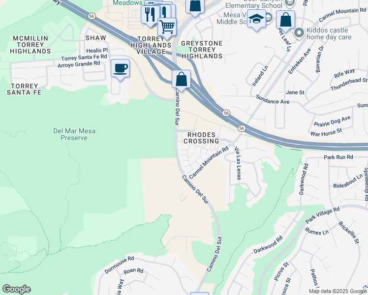 map of restaurants, bars, coffee shops, grocery stores, and more near 12660 Stella Lane in San Diego