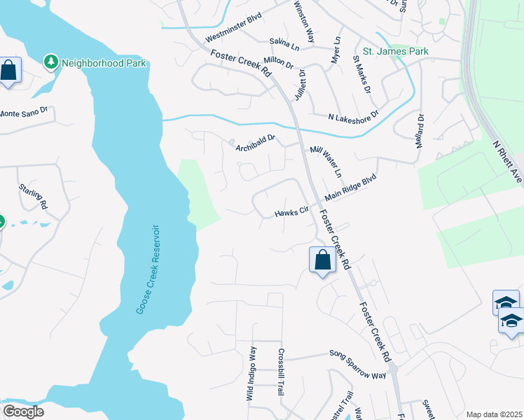 map of restaurants, bars, coffee shops, grocery stores, and more near 7547 Hawks Circle in Hanahan