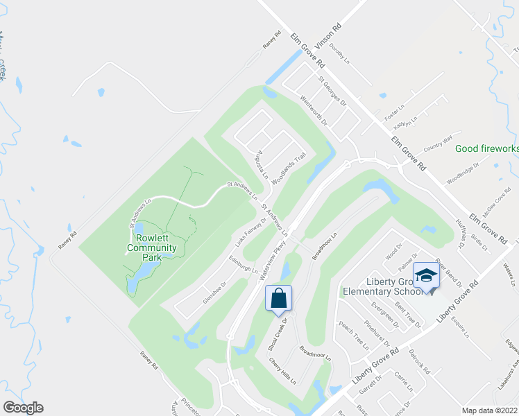 map of restaurants, bars, coffee shops, grocery stores, and more near 8605 Saint Andrews Lane in Rowlett