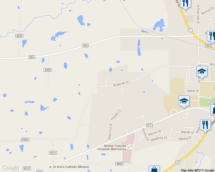 map of restaurants, bars, coffee shops, grocery stores, and more near 2025 West Myrtle Street in Winnsboro