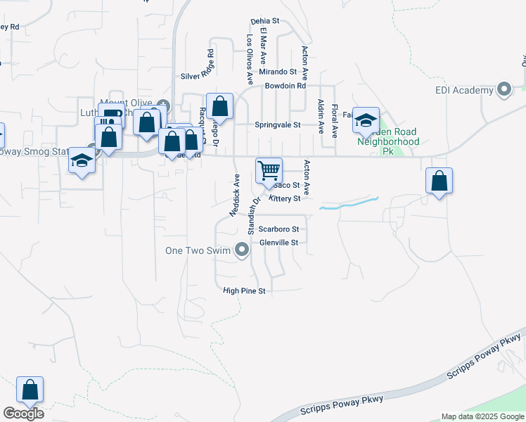 map of restaurants, bars, coffee shops, grocery stores, and more near 14514 Kennebunk Street in Poway