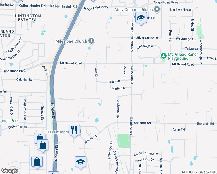 map of restaurants, bars, coffee shops, grocery stores, and more near 404 Marlin Lane in Keller