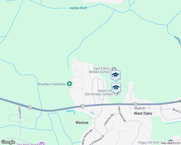 map of restaurants, bars, coffee shops, grocery stores, and more near 2012 Asher Loop in Summerville