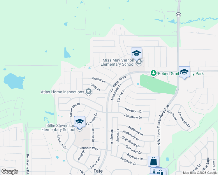 map of restaurants, bars, coffee shops, grocery stores, and more near 708 Adrian Drive in Rockwall