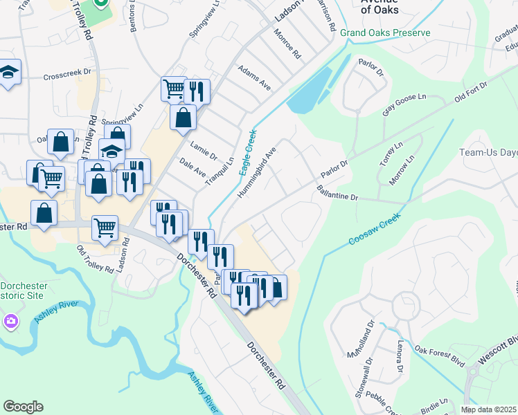 map of restaurants, bars, coffee shops, grocery stores, and more near 236 Parlor Drive in Ladson