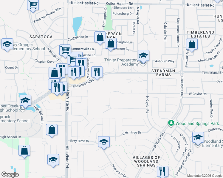 map of restaurants, bars, coffee shops, grocery stores, and more near 4929 Sunset Circle North in Fort Worth
