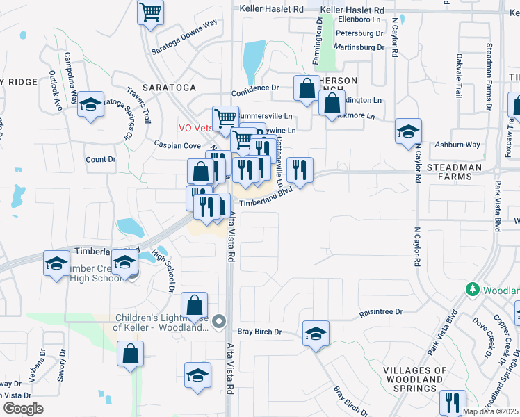 map of restaurants, bars, coffee shops, grocery stores, and more near 4845 Crumbcake Drive in Fort Worth