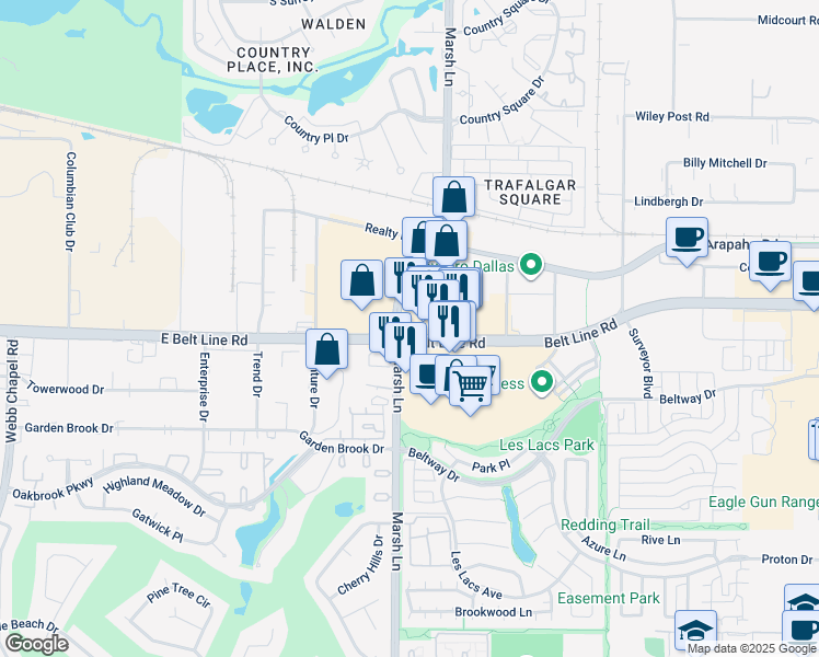map of restaurants, bars, coffee shops, grocery stores, and more near 3701 Belt Line Road in Addison
