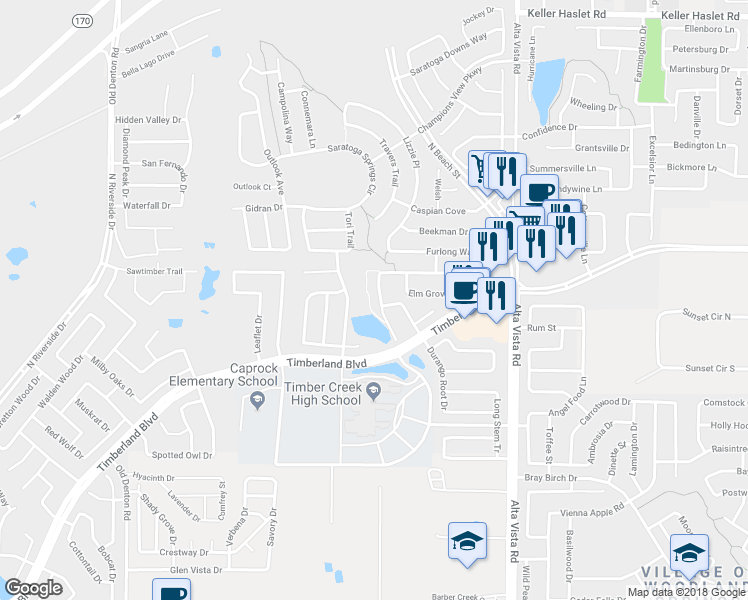 map of restaurants, bars, coffee shops, grocery stores, and more near 12509 Autumn Leaves Trail in Keller