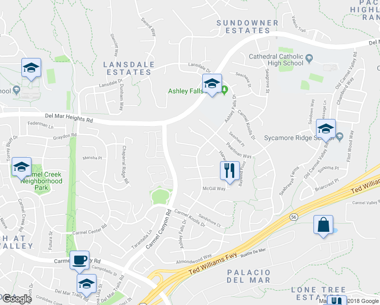 map of restaurants, bars, coffee shops, grocery stores, and more near 4970 Beauchamp Ct in San Diego