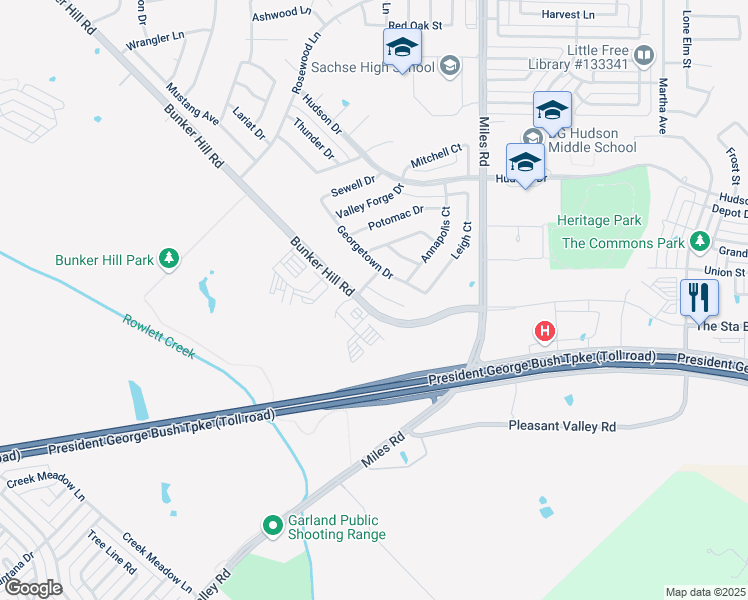 map of restaurants, bars, coffee shops, grocery stores, and more near 3713 Remington Court in Sachse