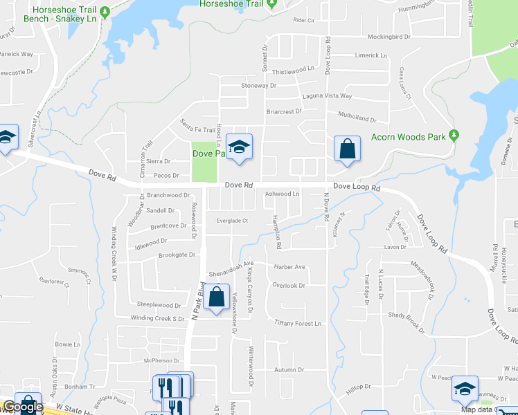 map of restaurants, bars, coffee shops, grocery stores, and more near 1211 Laurel Lane in Grapevine