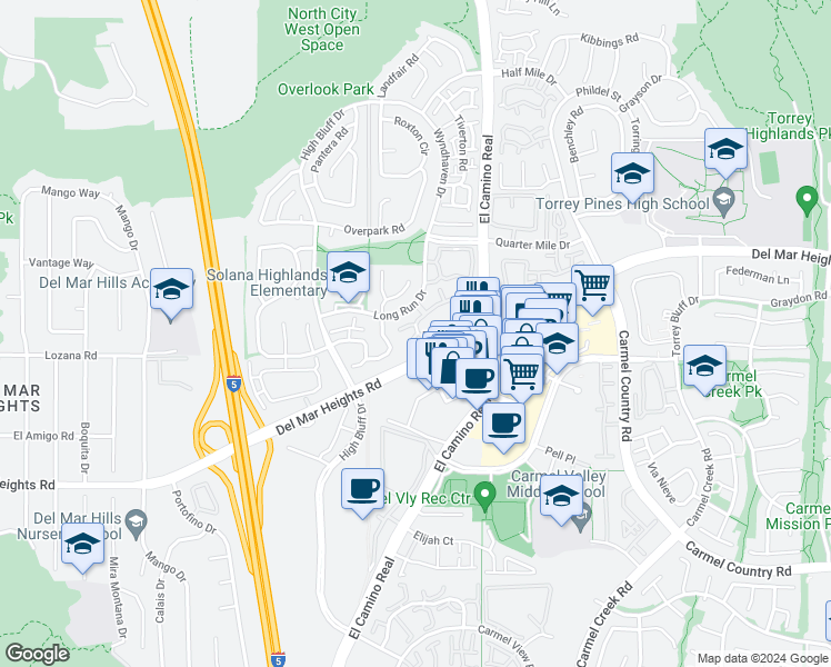 map of restaurants, bars, coffee shops, grocery stores, and more near 3850 Fallon Circle in San Diego