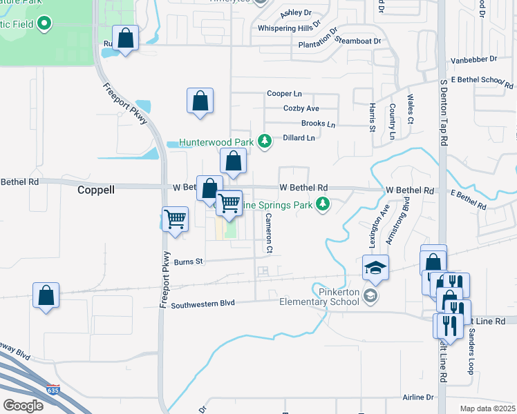 map of restaurants, bars, coffee shops, grocery stores, and more near 718 South Coppell Road in Coppell