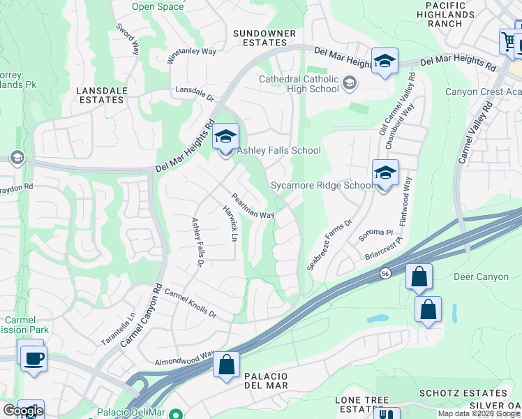 map of restaurants, bars, coffee shops, grocery stores, and more near 5199 Seashell Place in San Diego
