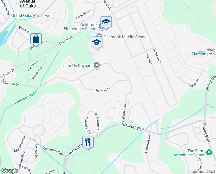 map of restaurants, bars, coffee shops, grocery stores, and more near 5026 Thornton Drive in Summerville