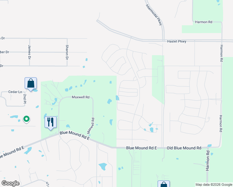 map of restaurants, bars, coffee shops, grocery stores, and more near 1335 Maxwell Road in Haslet