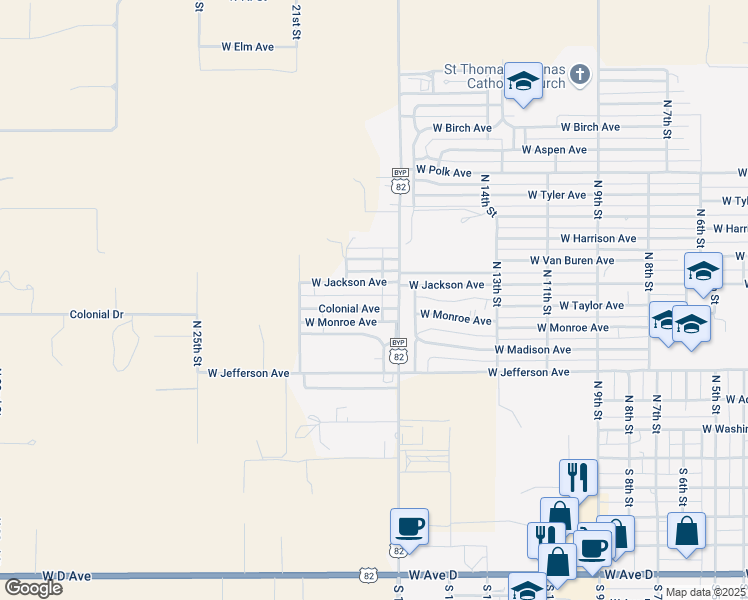 map of restaurants, bars, coffee shops, grocery stores, and more near 1800-1806 Colonial Avenue in Lovington