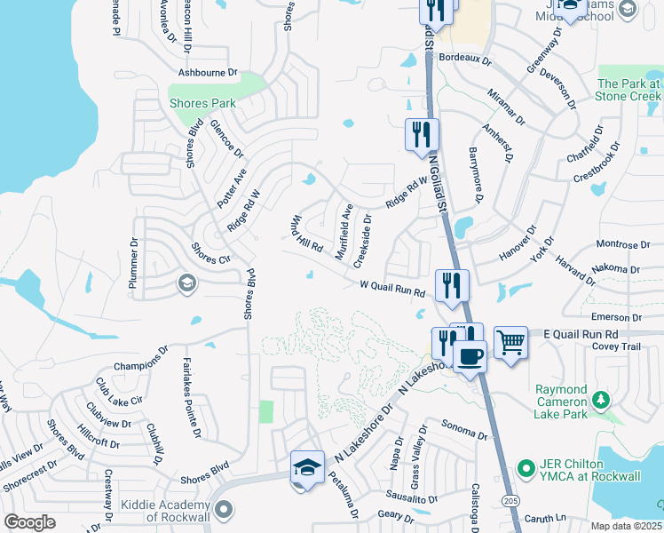 map of restaurants, bars, coffee shops, grocery stores, and more near 1780 West Quail Run Road in Rockwall
