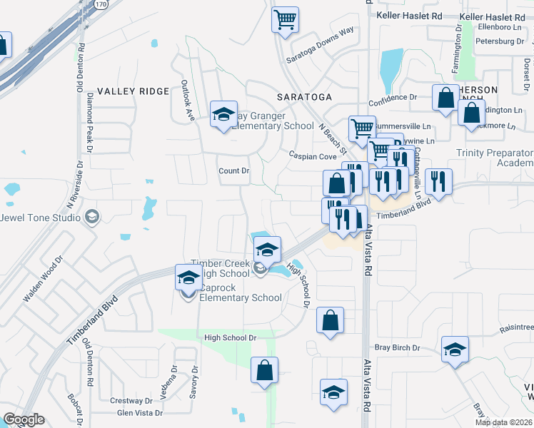 map of restaurants, bars, coffee shops, grocery stores, and more near 12509 Autumn Leaves Trail in Keller