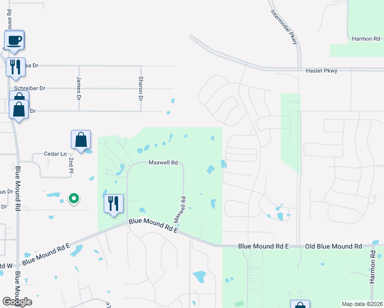 map of restaurants, bars, coffee shops, grocery stores, and more near 1331 Maxwell Road in Haslet
