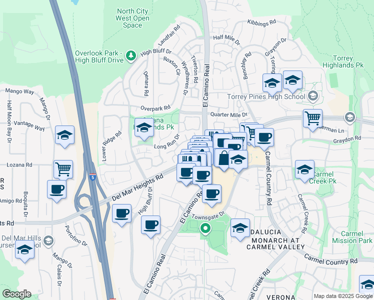 map of restaurants, bars, coffee shops, grocery stores, and more near 3797 Fallon Circle in San Diego