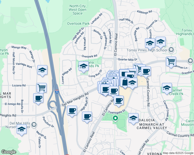 map of restaurants, bars, coffee shops, grocery stores, and more near 3874 Fallon Circle in San Diego