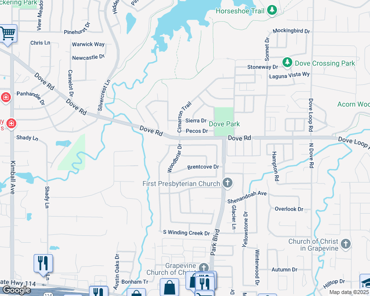 map of restaurants, bars, coffee shops, grocery stores, and more near 2133 Sandell Drive in Grapevine