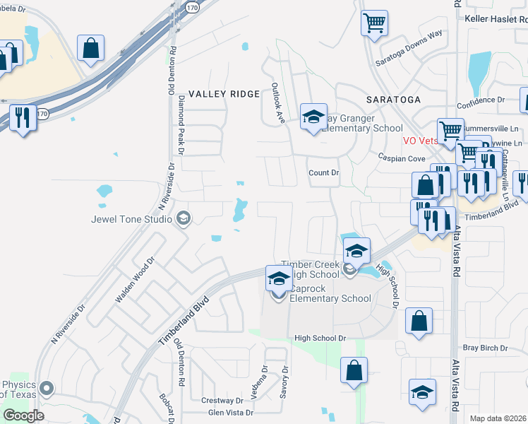 map of restaurants, bars, coffee shops, grocery stores, and more near 12481 Leaflet Drive in Fort Worth