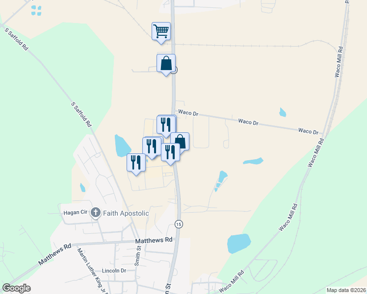 map of restaurants, bars, coffee shops, grocery stores, and more near 188 Boone Circle in Sandersville