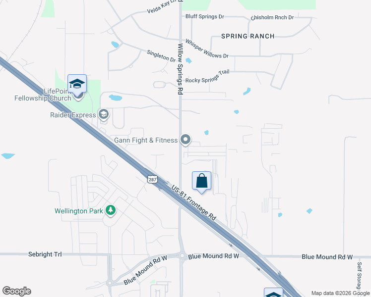 map of restaurants, bars, coffee shops, grocery stores, and more near 12520 Willow Springs Road in Haslet