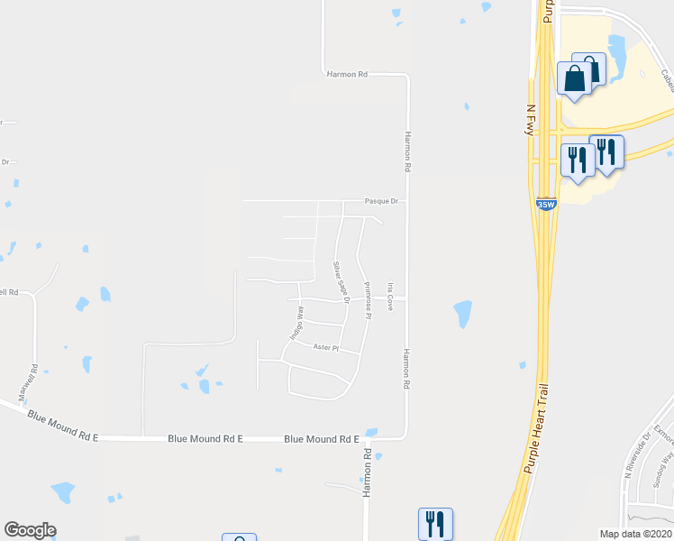 map of restaurants, bars, coffee shops, grocery stores, and more near 1432 Silver Sage Drive in Haslet