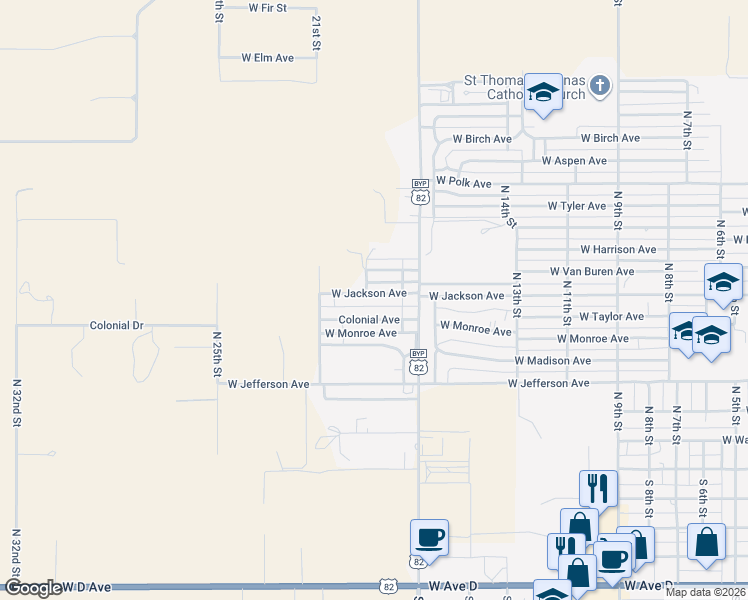 map of restaurants, bars, coffee shops, grocery stores, and more near 1908-1910 Colonial Avenue in Lovington