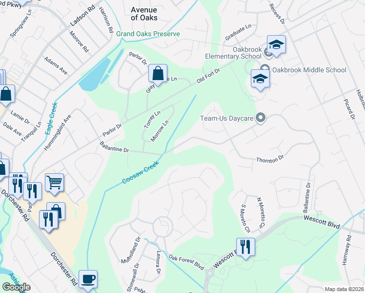 map of restaurants, bars, coffee shops, grocery stores, and more near 5117 Ballantine Drive in Summerville