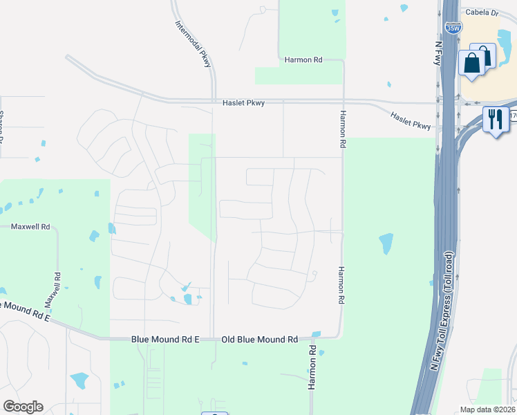 map of restaurants, bars, coffee shops, grocery stores, and more near 1205 Blazingstar Drive in Haslet