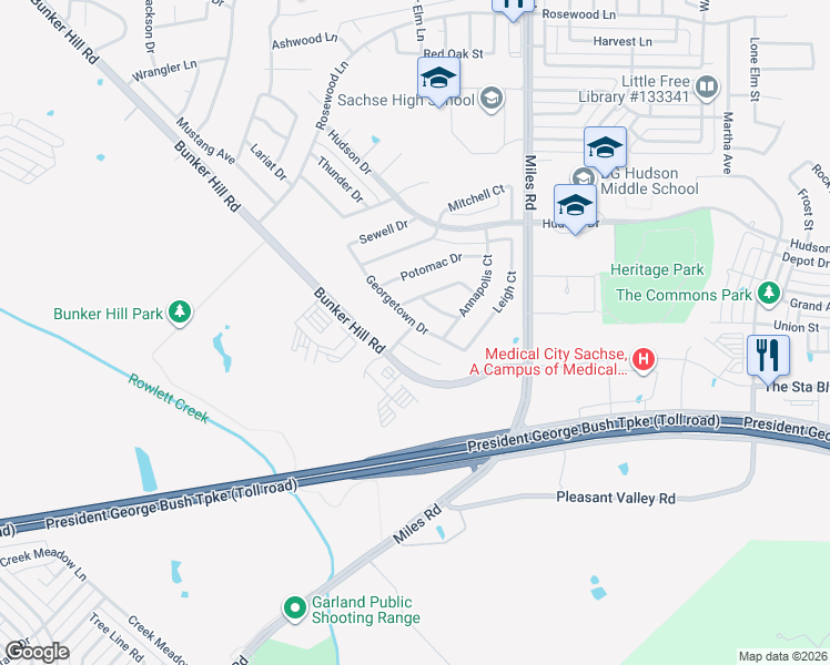 map of restaurants, bars, coffee shops, grocery stores, and more near 3703 Georgetown Drive in Sachse