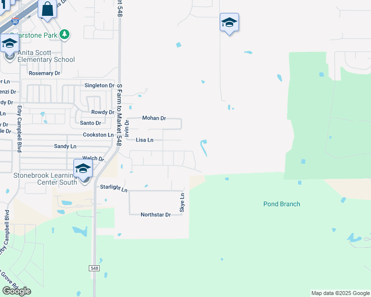 map of restaurants, bars, coffee shops, grocery stores, and more near 2106 South Farm to Market 548 in Royse City